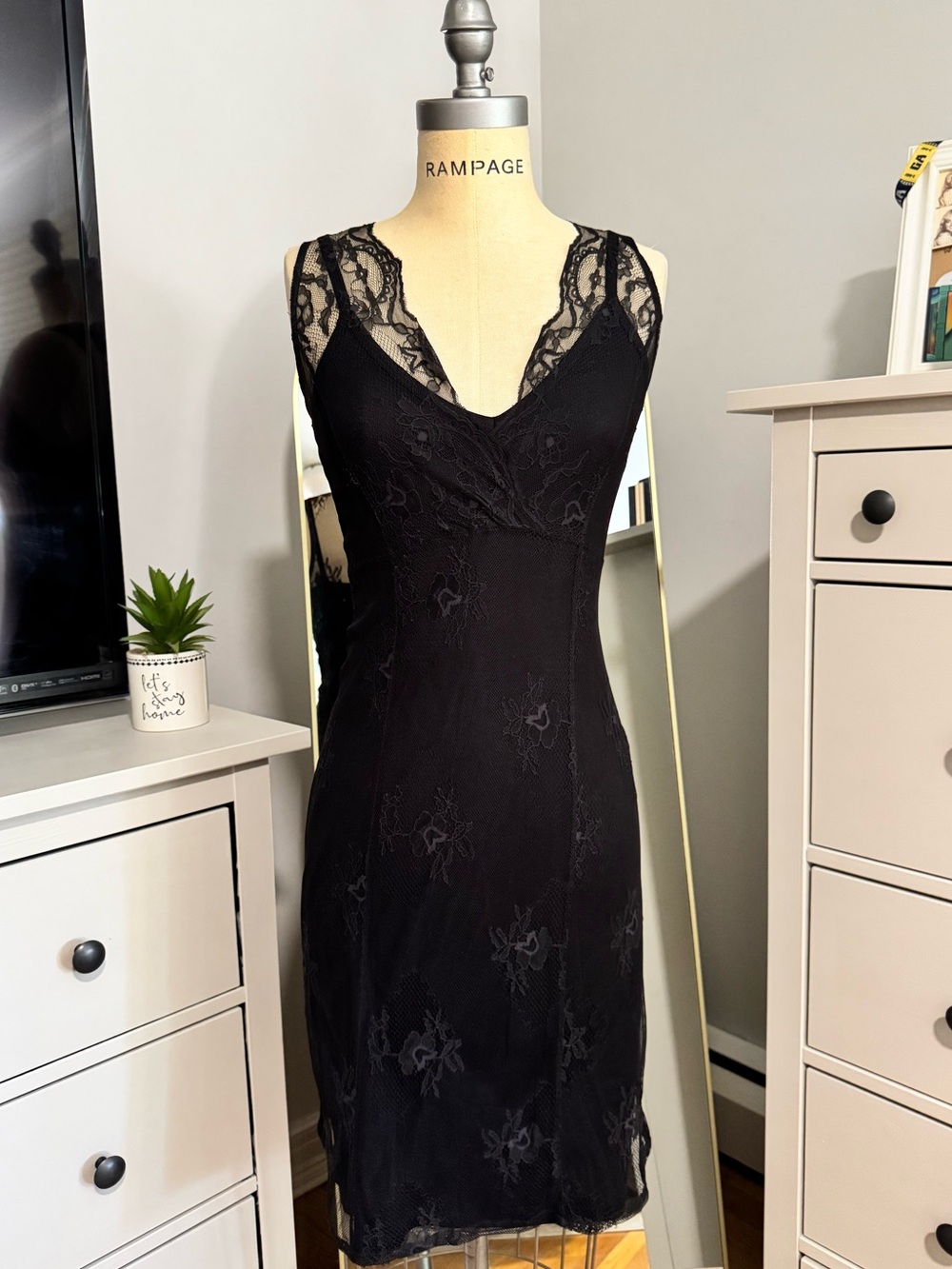 Rare Bebe vintage 90s black slip dress with lace‎ overlay